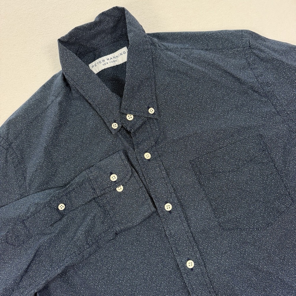 Peter Manning Shirt Mens Medium Blue Dot Cotton Long Sleeve Button Up Size 4